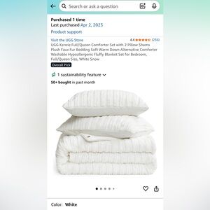 UGG White Snow Faux Fur Comforter Set